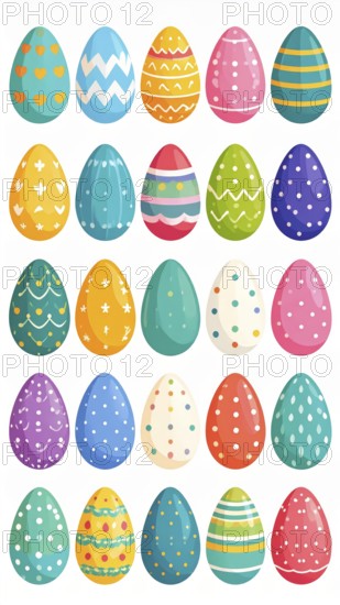 Set of easter eggs flat design on white background, abstract vector wallpaper illustration, banner for springtime, AI generated