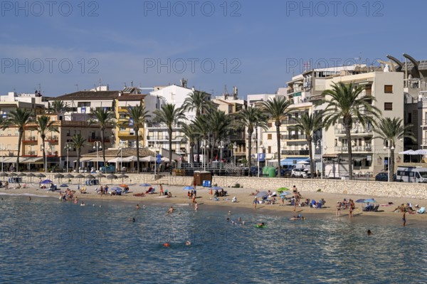 View of the beach and old town of Jávea or Xàbia, Alicante Province, Comunidad Valenciana, Spain