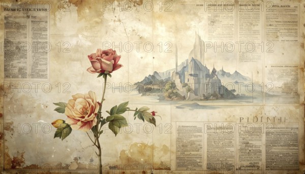 Grunge old public newspaper, texture background wallpaper illustration, vintage tattered yellow press news, AI generated