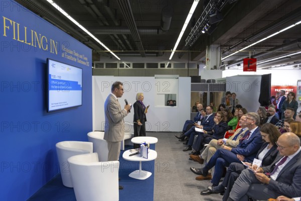 Minister of State for Culture Wolfram Weimer (non-party) and the Ukrainian Ambassador to Germany, Oleksiy Makeyev, open the Ukrainian national stand at the Frankfurt Book Fair. The 77th Frankfurt Book Fair takes place from 15 - 19 October 2025, Exhibition Grounds, Frankfurt am Main, Hesse, Germany