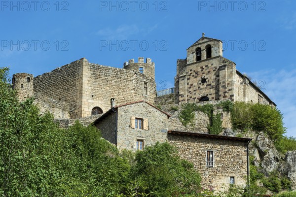 Saint Andre de Chalencon village. Castle and Chapel of Chalencon. Haute Loire. Auvergne Rhone Alpes. France