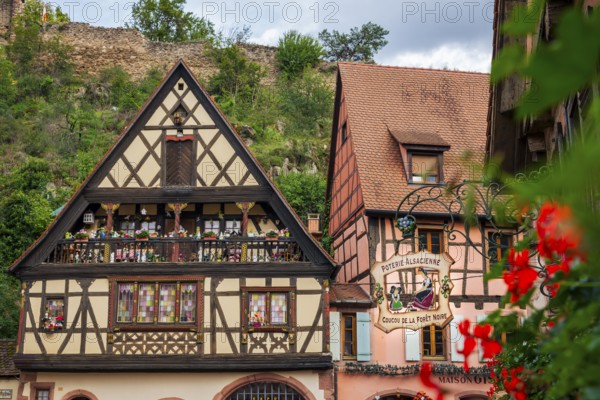 Decorated half-timbered house in the old town centre of Kaysersberg