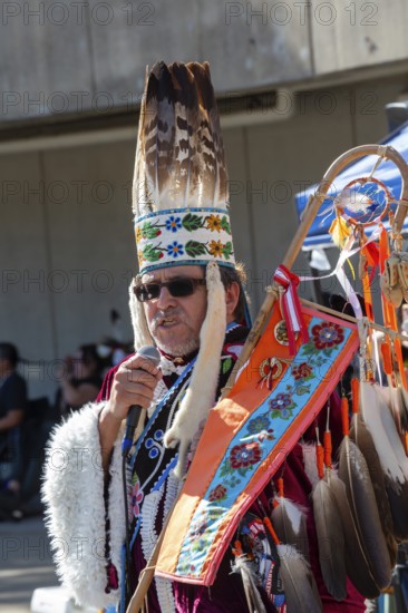 Detroit, Michigan USA - 13 October 2025 - On Indigenous People's Day, Native American tribes held a Pow Wow in downtown Detroit. The city of Detroit (originally Waawiyatanong) recognizes the day as Indigenous People's Day, while the federal government observes it only as Columbus Day