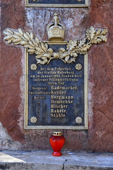 Memorial plaque at the German military cemetery at Waterberg, Otjozondjupa region, Namibia