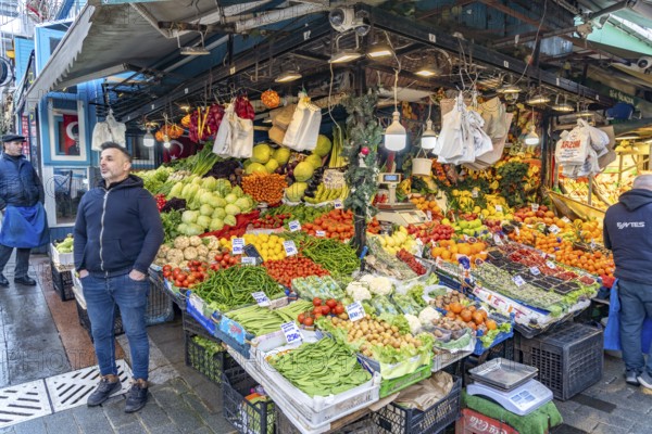 Stall with fruit and vegetables at the market in Karaköy, Istanbul, Turkey