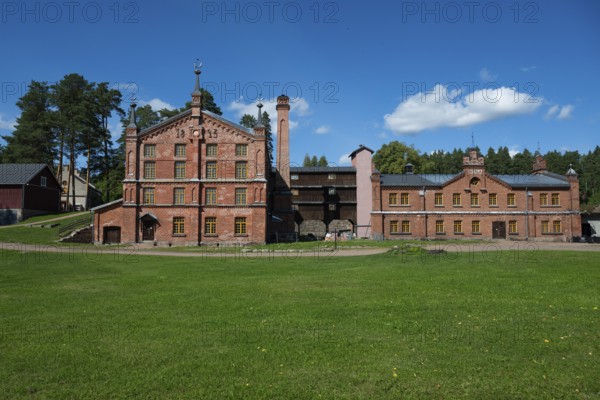 Brick building, former paper factory and mill for the production of groundwood pulp board, UNESCO World Heritage Site Verla Factory Village, Maailmanperintökohde Verlan puuhiomo ja pahvitehdas, Verla Rapids, Kymenlaakso, near Kouvola, Finland
