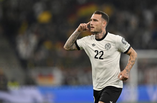 Goal celebration David Raum GER (22) Gesture Gesture World Cup qualifier, international match, Germany v Luxembourg, PreZero Arena, Sinsheim, Baden-Württemberg, Germany