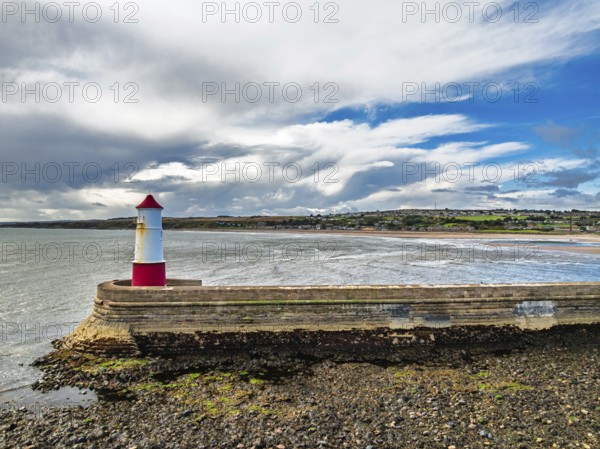 Berwick Pier and Lighthouse from a drone, Berwick-upon-Tweed, England, United Kingdom