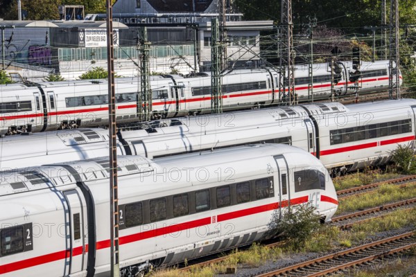 ICE trains on the railway line, north of Düsseldorf main station, North Rhine-Westphalia, Germany