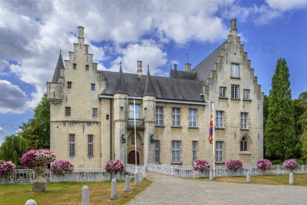 Kasteel Cortewalle, 15th century moated castle in Flemish Renaissance style at Beveren in summer, Waasland, East Flanders, Belgium