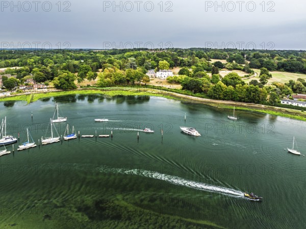 River Hamble and Swanwick Marina from drone, Swanwick, Southampton, Hampshire, England, United Kingdom