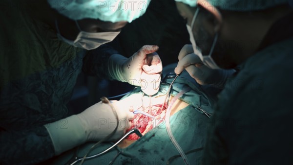Several doctors performing a complex surgical operation inside an operating room for a displaced patient. Aleppo, Syria. October 18, 2022, Aleppo, Syria