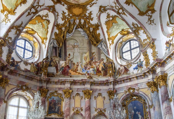 Interior design and exhibition rooms in the Würzburg Residence, imposing 18th century palace with frescoes, paintings and valuable works of art, Würzburg, Bavaria, Germany