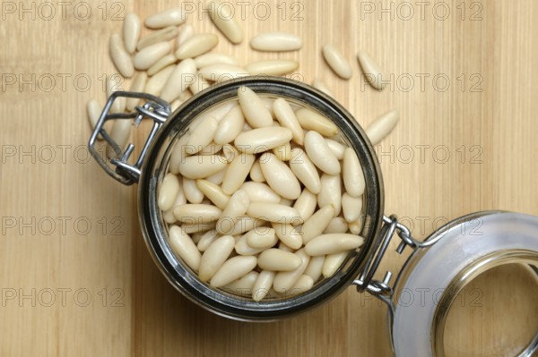 Pine nuts in glass containers, Pinus pinea
