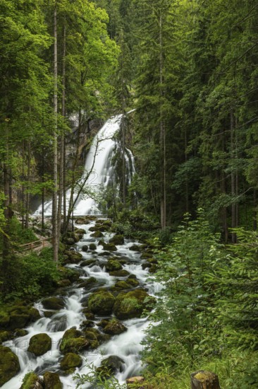 Summer nature experience at the Golling waterfall with lots of water, Golling an der Salzach, Austria