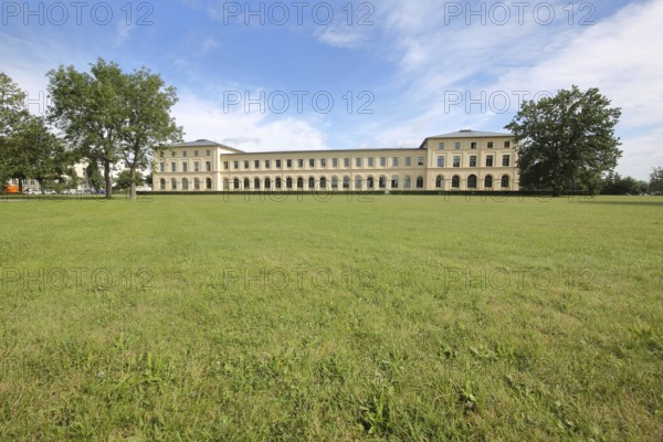 Classicist stables and ministry, lawn, park, Schwerin, Mecklenburg-Western Pomerania, Germany