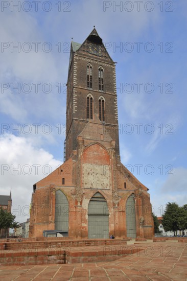 Gothic St Mary's Church tower without nave, brick church, Wismar, Mecklenburg-Western Pomerania, Germany