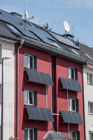 Residential building with photovoltaic modules on the façade and roof, North Rhine-Westphalia, Germany