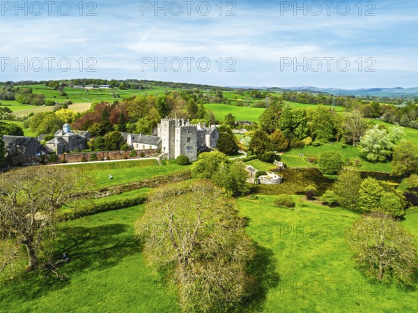 Sizergh Castle from drone, Helsington, Cumbria, England, United Kingdom