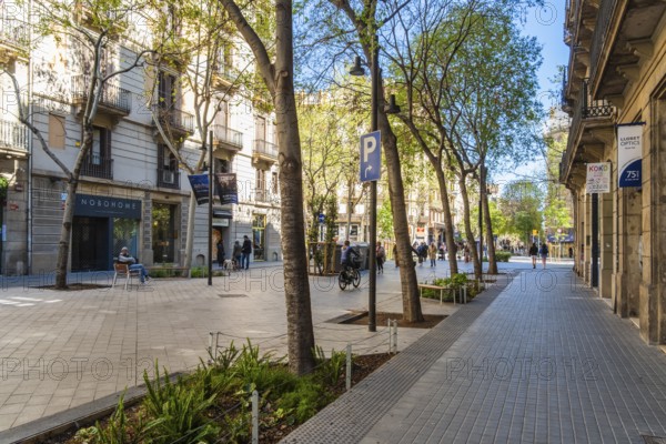 Superblock or Superilla in the Eixample neighbourhood, a highly restricted area of the city in Barcelona, Spain