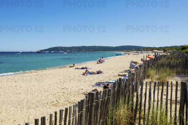 Sandy beach beach, Plage de Tahiti, Saint Tropez, Var, French Riviera, Provence-Alpes-Cote d'Azur, Cote d Azur, France