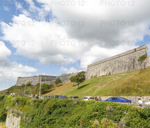 Walls of historic military fortress, The Royal Citadel, city of Plymouth, Devon, England, UK