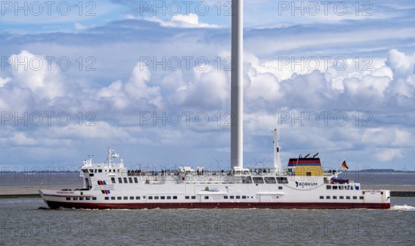 The North Sea car ferry Münsterland, departs from the ferry harbour of Eemshaven, in the Ems estuary, ferry to the German North Sea island of Borkum, by AG Ems Nederland B.V., Borkumlijn, Netherlands