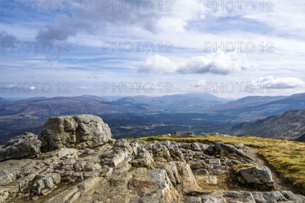 View from Nevis Range Mountains, Grampian Mountains, Fort William, Highland, Lochaber, Scotland, UK