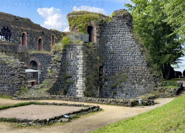 View of part of the ruins of the imperial palace of Emperor Frederick I Barbarossa, Kaiserswerth, Düsseldorf, North Rhine-Westphalia, Germany, built in the Middle Ages around 1184 on the present banks of the Rhine