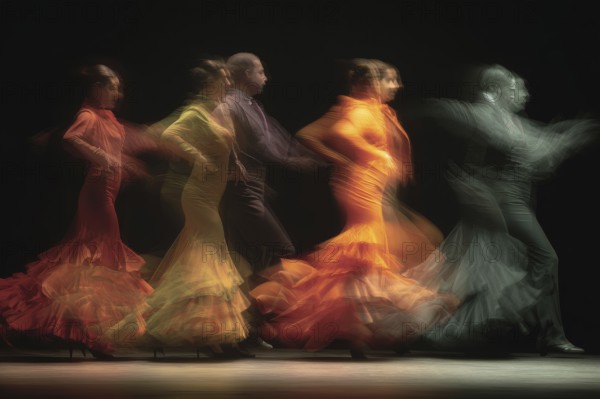 Collage of flamenco dancers. Passionate spanish music, AI generated