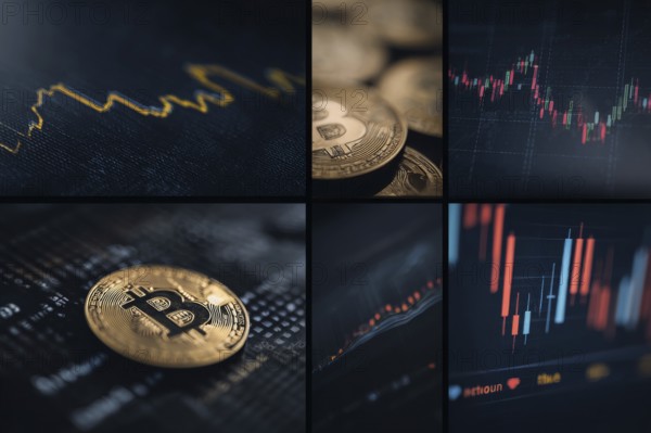 Collage of crypto trading and digital payment technologies, AI generated