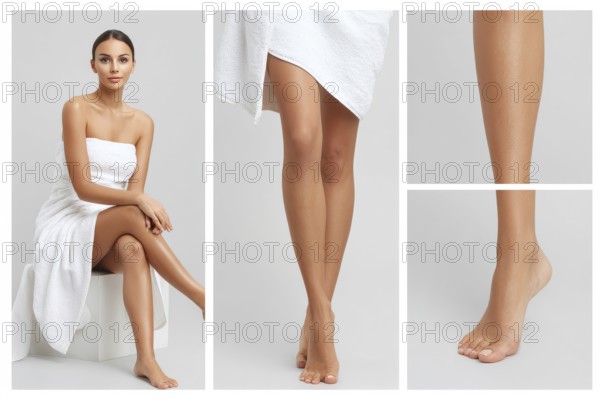 Collage of a clean shaved legs beautiful woman, concept of epilation and beauty spa treatment, AI generated