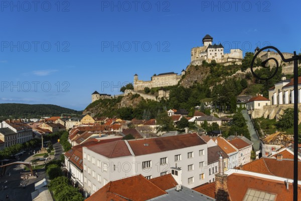 View of Trencín Castle, St Mary's Castle and the old town centre from the town tower, Capital of Culture 2026, Trencín, Slovakia