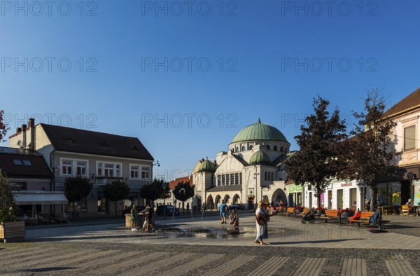 Market square in front of the Neolog Synagogue by Berlin architect Richard Scheibner in the Capital of Culture 2026, Trencín, Slovakia