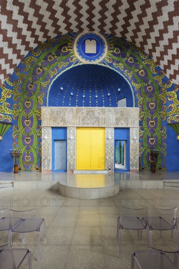 Renovated interior of the Neolog Synagogue converted into a cultural centre by Berlin architect Richard Scheibner in the Capital of Culture 2026, Trencín, Slovakia