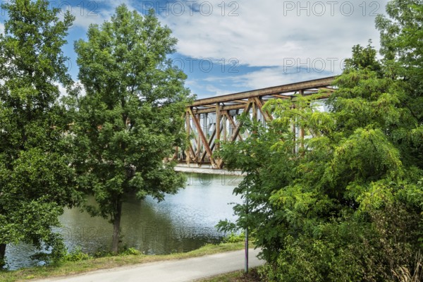 The old railway bridge being converted into the Fiesta Bridge over the Váh River, Capital of Culture 2026, Trencín, Slovakia