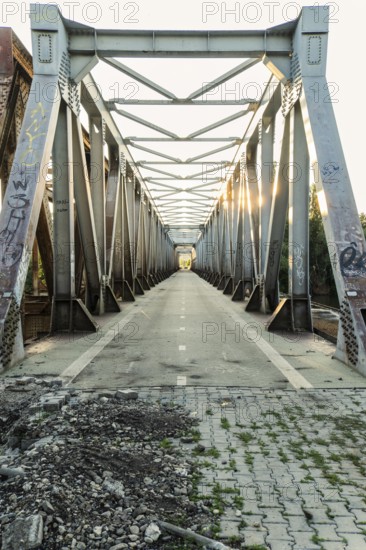 The old railway bridge being converted into the Fiesta Bridge over the Váh River, Capital of Culture 2026, Trencín, Slovakia