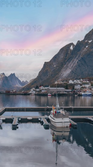 Beautiful Reine fishing village, scenic dramatic views of Lofoten islands in Norway