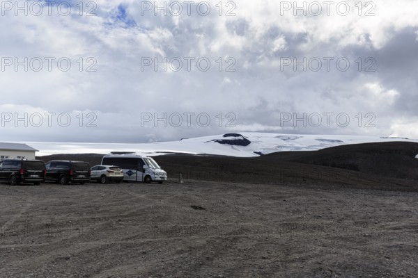 Car park, starting point for glacier tour, Klaki base camp, Langjökull glacier, Husafell, Icelandic highlands, Iceland