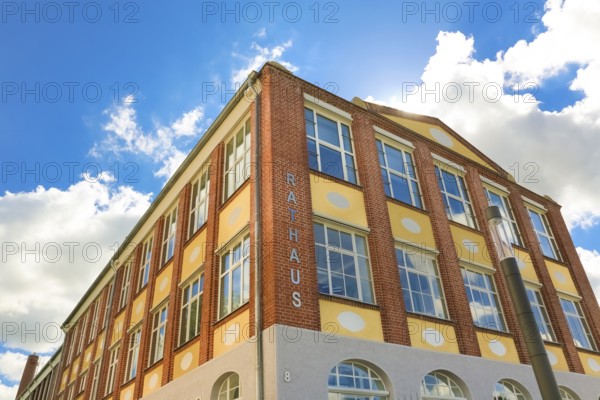 New town hall in the former Kindler corset factory, former Gotthold Kindler and Cie. corset factory, factory building, former textile industry, brick, building, Gomaringen, district of Tübingen, Baden-Württemberg, Germany
