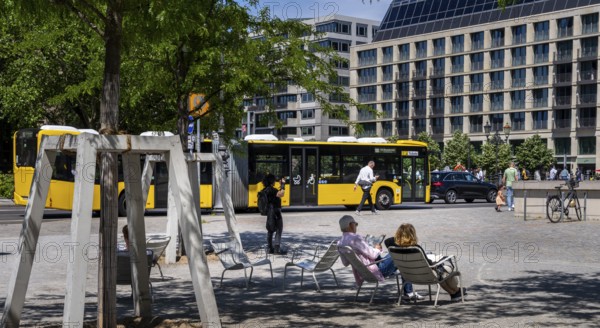 Seating in the open space in front of the entrance to the Humboldt Forum, Berlin, Germany