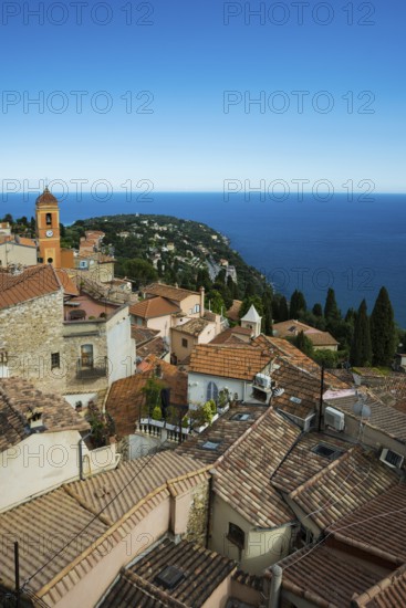 Picturesque mountain village overlooking the sea, Roquebrune, Roquebrune-Cap-Martin, near Monaco, Cote d'Azur, Alpes-Maritimes, Provence-Alpes-Cote-d'Azur, South of France, France