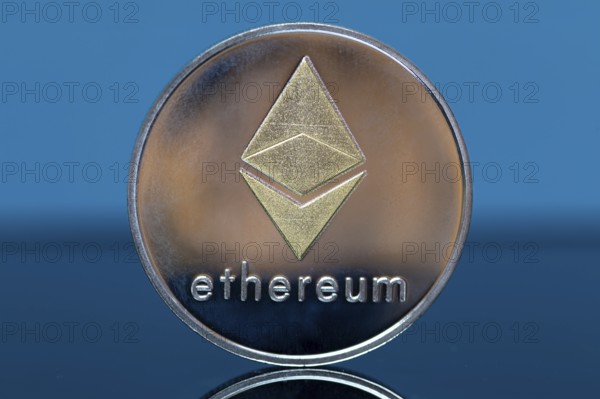 Close-up of a symbolic Ethereum coin