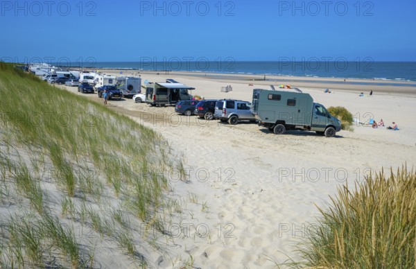Westkapelle, Zeeland, Netherlands - Westkapelle car beach near Domburg. Here it is permitted to park your car or camper directly on the sandy beach