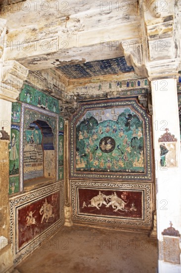 Wall paintings in the Garh Palace or Rajput Palace, Bundi, Rajasthan, India