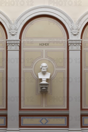 Homer, ancient Greek poet, bust in the stairwell, main building of the University of Rostock, Mecklenburg-Western Pomerania, Germany