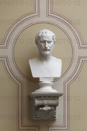 Domosthenes, ancient Greek orator, bust in the stairwell, main building of the University of Rostock, Mecklenburg-Western Pomerania, Germany