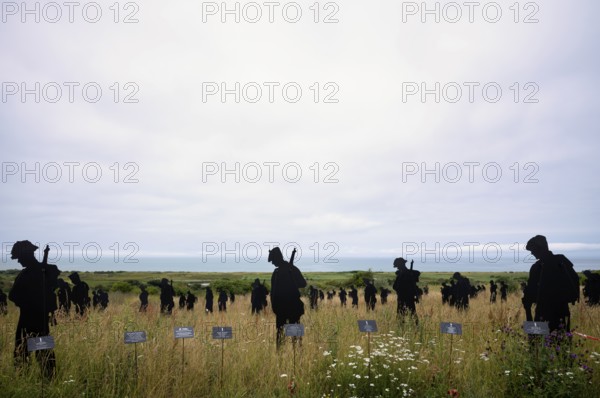 Installation, Standing with Giants, honours the victims of the fallen British soldiers by personification, British Normandy Memorial, war memorial, Ver-sur-Mer, D-Day, Operation Overlord, Gold Beach, Normandy, Calvados, France