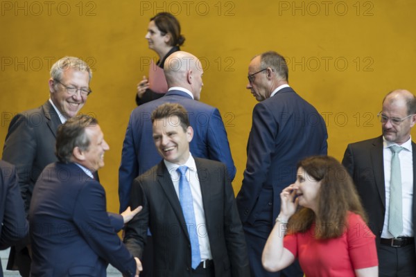 Dirk Schmitz (Blackrock Country Head for Germany, Austria and Eastern Europe and CEO of Blackrock Asset Management Germany) and Friedrich Merz (CDU, Federal Chancellor) after the Made for Germany investment summit at the Federal Chancellery. The investment summit aims to strengthen Germany as a business location, with representatives from a total of 61 German companies meeting with Chancellor Merz. Berlin, 21.07.2025