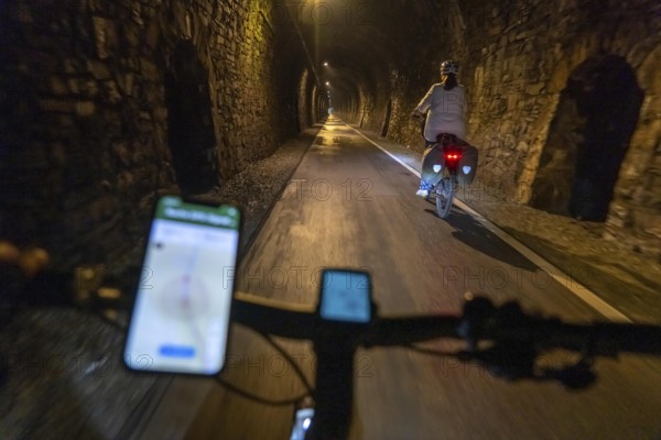 Sauerlandring cycle path, an 84 km long circular cycle path between the towns of Finnentrop, Eslohe, Schmallenberg and Lennestadt, mostly on former railway lines, Kückelheim Tunnel, 689 metres long, bat tunnel, winter quarters for bats, near Finnentrop, Sauerland, North Rhine-Westphalia, Germany